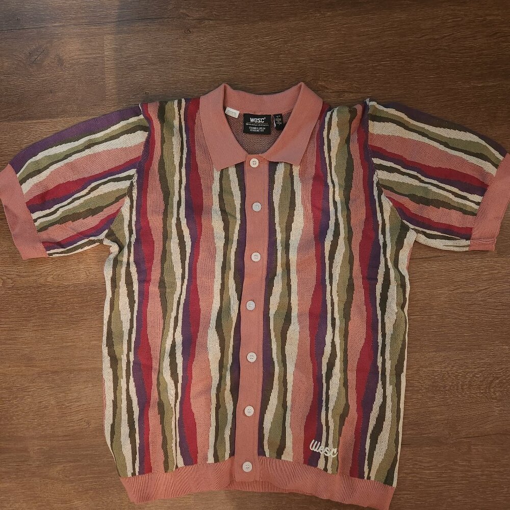 S/S Polo Collar Cardigan Rippled Shirt